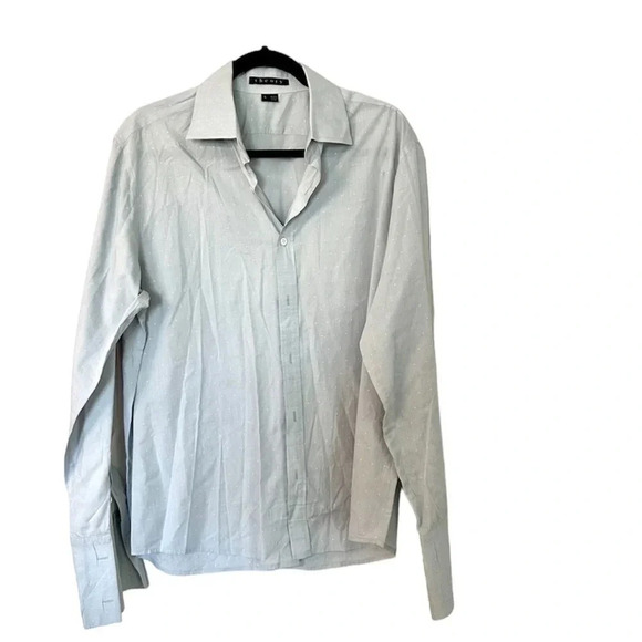Theory Men's Long Sleeve Light Grey with White Dots Casual Button Down Sz L GUC - Picture 1 of 9